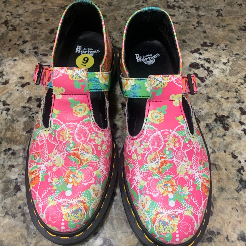 Dr. Martens Pink and Green Polly Daze shoes- NEW!
